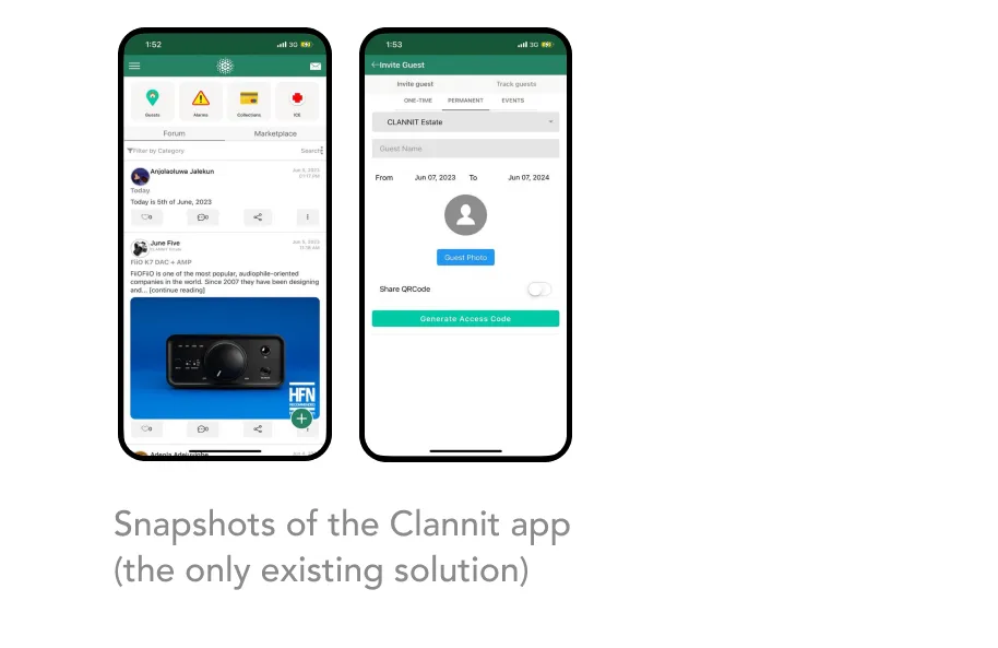 Two screenshots of the Clannit app