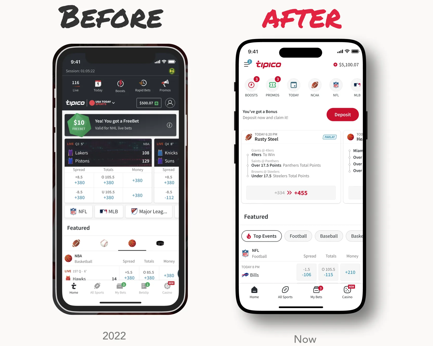 Tipico homepage before and after the redesign